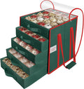 Christmas Ornament Storage Box, Stores Up to 100 Count 3 Inch Ornaments, 5 Individual Trays, Adjustable Dividers, 600D Oxford Fabric, Large Organizer Bin to Protect and Store Holiday Décor