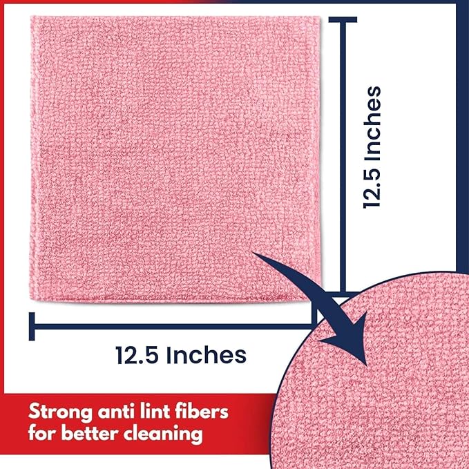 USANOOKS Microfiber Cleaning Cloth Light Pink - 50 Pcs 12.5"x12.5" - High Performance - 1200 Washes, Ultra Absorbent Towels Weave Grime & Liquid for Streak-Free Mirror Shine - Car Washing Cloth