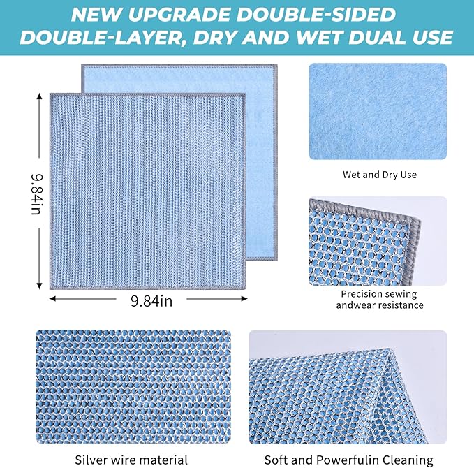 Wangjinpeng 10PCS Non-Scratch Multipurpose Steel Wire Dishcloths - Reusable Quick-Dry Odor-Free Scrub Cloths for Dishes, Kitchen Cleaning Cloths for Cookware, Sinks, Stove Tops(9.84X9.84)