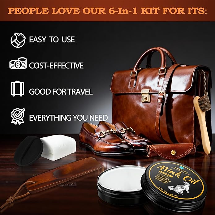 Feilove 4-in-1 Mink Oil Leather Conditioner and Cleaner 3.52 oz - Premium Waterproof Formula for Boots and Shoes