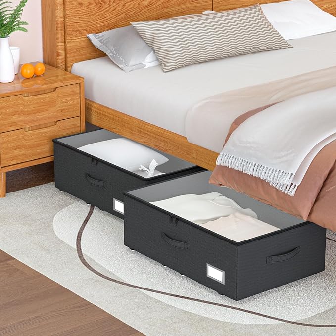 EE-RoomWorld Underbed Storage Bins With Wheels, No Assemble Required 10 inches Height Large Capacity Rolling Underbed Shoe Storage Containers，Dorm Underbed Storage Drawers