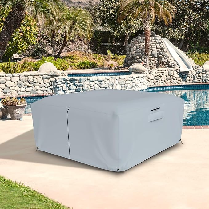 Seal Skin Covers Waterproof Hot Tub Cover, Heavy Duty Outdoor Spa Protector with Air Vents, Padded Handles, Adjustable Cord, Straps & All Weather Protection