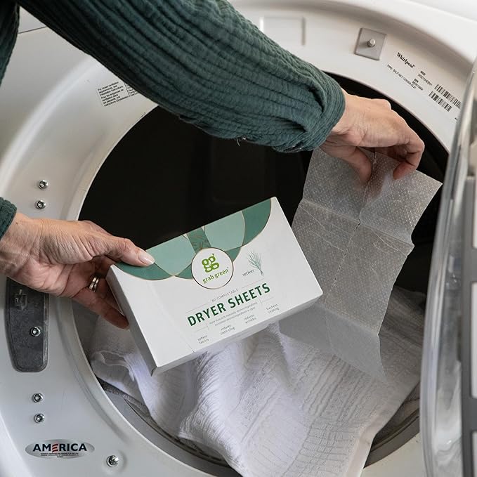 Grab Green Dryer Sheets, 160 Sheets, Vetiver Scent, Plant Based, Softens Fabrics, Reduces Static Cling and Wrinkles