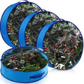 4 Pack Wreath Storage Container, 30 Inch Christmas Wreath Storage Box with Clear Window and Handles Upgrade Oxford Cloth Garland Bags with Dual Zipper for Xmas Wrapping, Blue