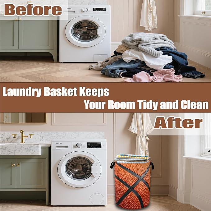 Laundry Hamper,Basketball Laundry Baskets,Waterproof Oxford Cloth Toy Storage for Bedroom,Bathroom,Nursery,16x20.8 Inch