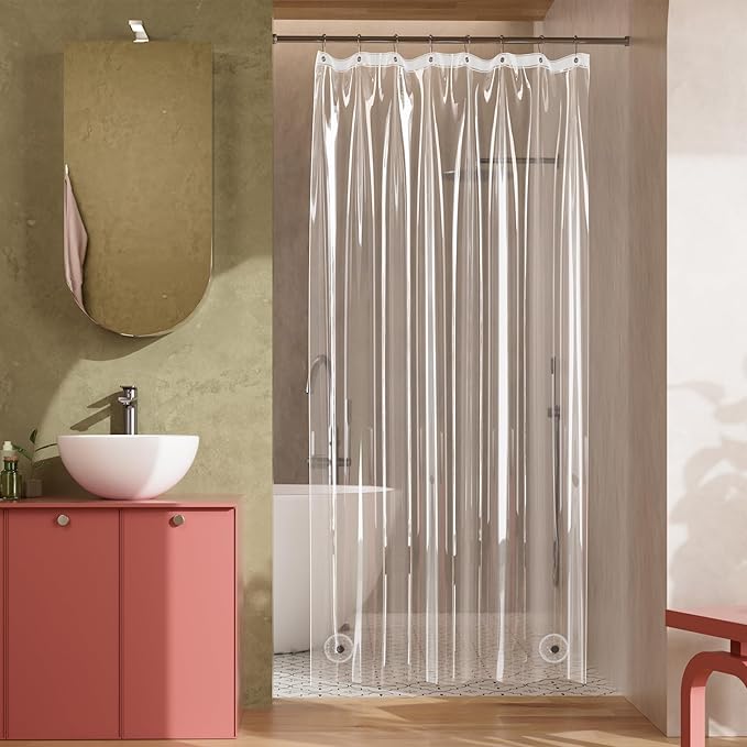 Titanker Stall Shower Curtain Liner 48x72, Clear Lightweight PEVA Shower Curtains for Bathroom, Waterproof Single Shower Liner with 2 Magnets and Rustproof Grommet Holes