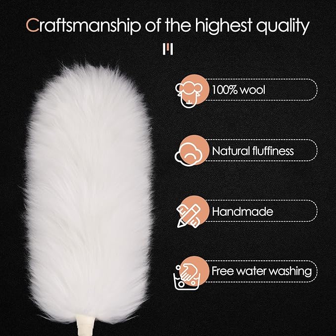 FeelfunFeather Extendable Lambswool Duster 29-110 Inch,Anti-Static Flexible Head, Stainless Steel Pole for Cleaning High Ceiling,Fan,Furniture,Roof Dusting