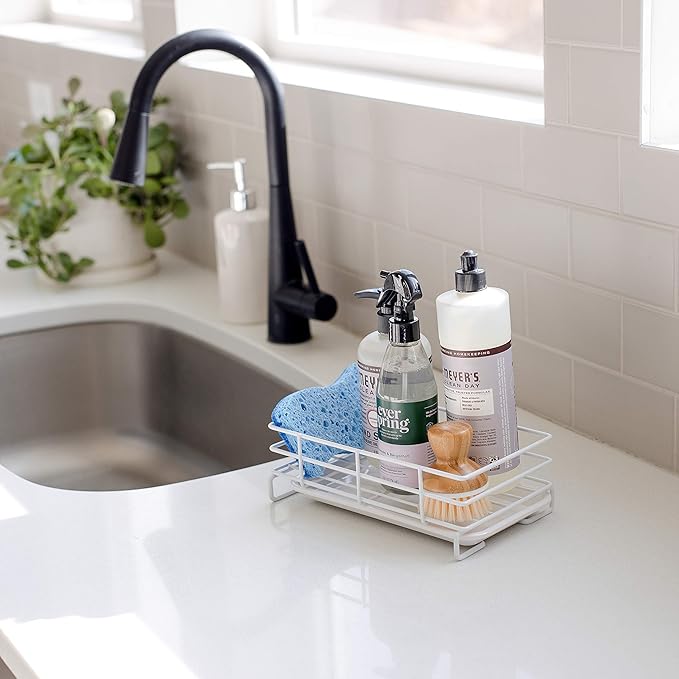 Handy Home Concepts Kitchen Sink Sponge Soap Holder For Countertop Large White Kitchen Soap Tray Sink Organizer