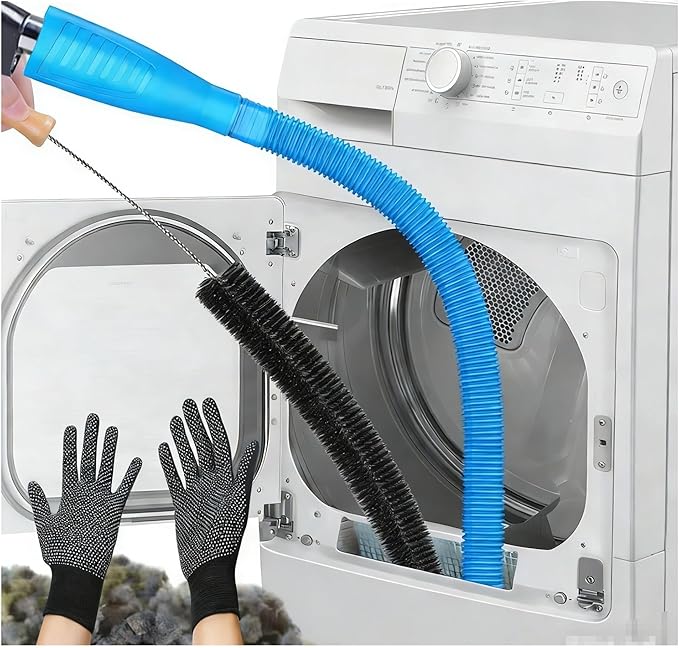 Universal Dryer Vent Cleaner Kit with Long Flexible Hose & Brush, Fits All Vacuums for Lint and Debris Removal