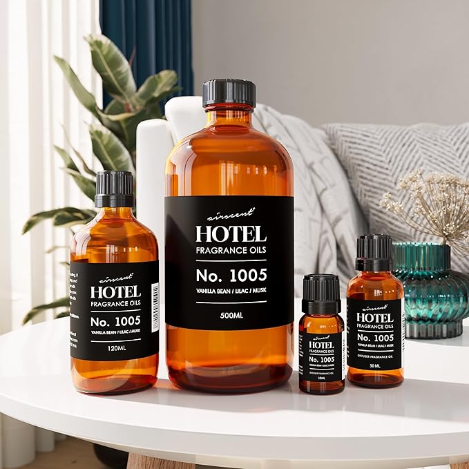 AirScent Hotel Diffuser Oil No. 1005 - Vanilla Bean Lilac Sandalwood - Hotel Scent Dupe - Premium Fragrance Oil for Ultrasonic and Waterless Diffusers and Crafting - 120 mL, 4 fl oz Glass Bottle
