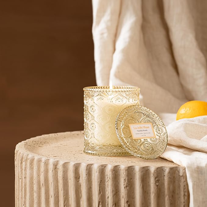 LA JOLIE MUSE Vanilla Bomb Candle | Vanilla, Lemon Zest & Patchouli | 6 oz Cotton Wick | Natural Soy Wax | 40 Hours Clean Burn | Gift-Ready for Hosts | Elegant Home Décor
