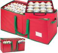 inin Christmas Ornament Storage Box with Adjustable Dividers,Christmas Ornaments Organizer with Zippered Top,Storage Container Bin with Side Pockets for Holiday Decorations(128 Ball, Red, with Tray)