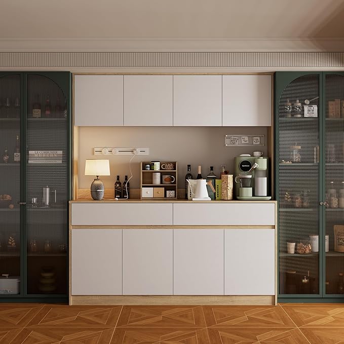 71" XL Pantry Cabinet,Kitchen Storage Cabinets with 15.7" Countertop,Kitchen Pantry Cabinet with 2 Drawer and 4 Storage compartments, Hutch Cabinet for Kitchen/Dining Room