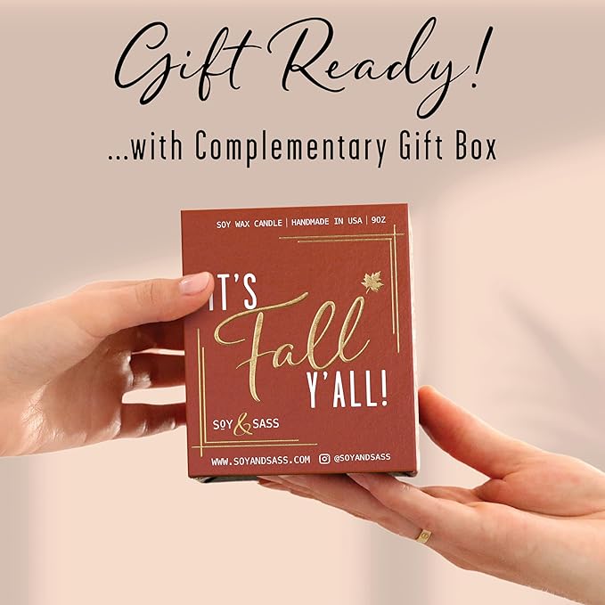 Fall Candles - 'It's Fall Yall' Candle w/Apple Cinnamon & Nutmeg I Infused with Essential Oils I Autumn Scented Candles I Cozy Cute Décor Gifts I 9oz Jar I 50Hr Burn I Made in USA