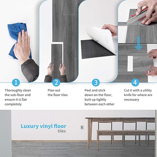 Art3d Peel and Stick Floor Tile Vinyl Wood Plank 36-Pack 54 Sq.Ft, Deep Gray, Rigid Surface Hard Core Easy DIY Self-Adhesive Flooring