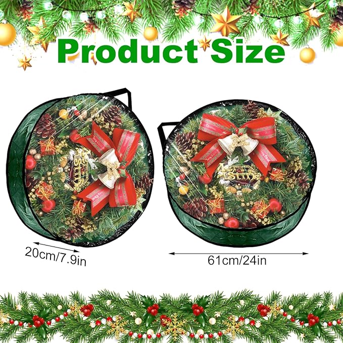 6 Pack Wreath Storage Container Bag, 24x8 Inch Christmas Wreath Storage Container Heavy Duty Christmas Wreath Boxes with Clear Window for Xmas Holiday Seasonal Wreath Garland (Green)
