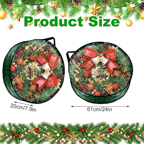 6 Pack Wreath Storage Container Bag, 24x8 Inch Christmas Wreath Storage Container Heavy Duty Christmas Wreath Boxes with Clear Window for Xmas Holiday Seasonal Wreath Garland (Green)
