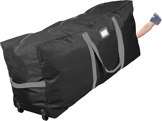 ProPik Rolling Christmas Tree Storage Bag, Fits Up to 7.5 Ft. Tall Disassembled Holiday Tree, 22" x 16" x 50", Large Heavy Duty Xmas Storage Container with 2 Wheels & Handles, 600D Oxford (Black)