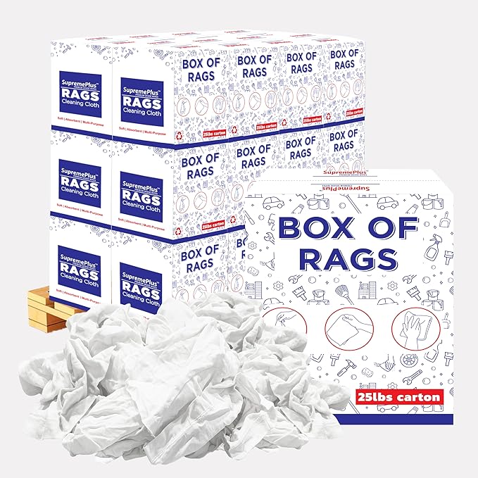 Recycled White T-Shirt Cleaning Rags (600 lbs. Pallet 24x25 lbs. Box) – Shop Rags Bulk for Oil, Stain, Grease, Paint, and Auto Cleaning, Multipurpose