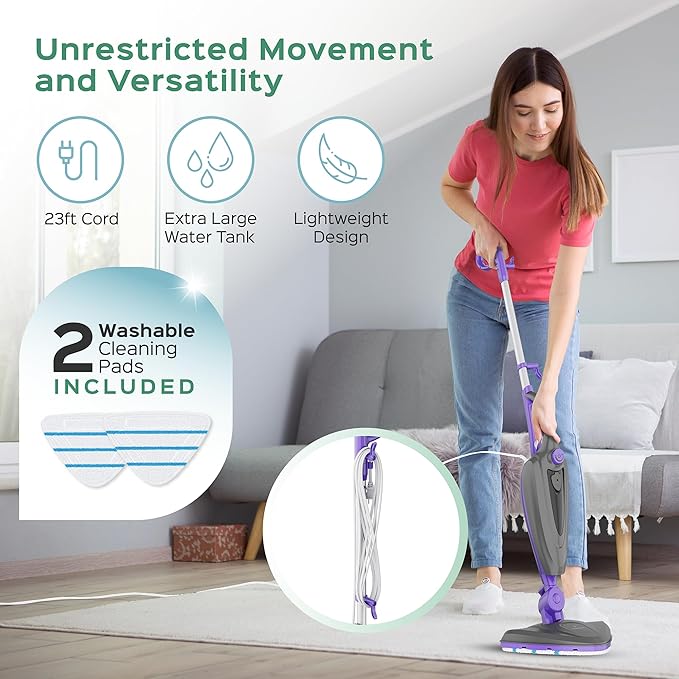 Turonic ST3 10-in-1 Steam Mop - 1500W Floor Steamer with Detachable Handle, 110°C Steam, 25-Min Runtime, Handheld Cleaner for Tile, Grout, Hardwood, Carpet, Upholstery, Chemical-Free Cleaning