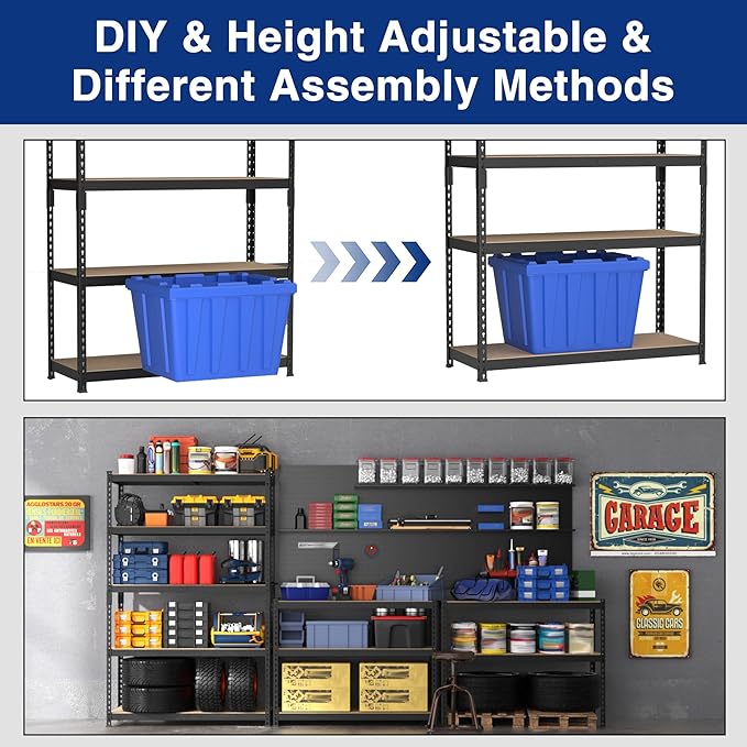 WORKPRO 5-Tier Steel Shelving Unit-Black, 35-3/10”W x 17-1/2”D x 72”H, Adjustable Storage Rack, Heavy Duty Shelf with MDF Board, 1650 lbs Load Capacity (Total) for Garage, Basement, Warehouse, Kitchen