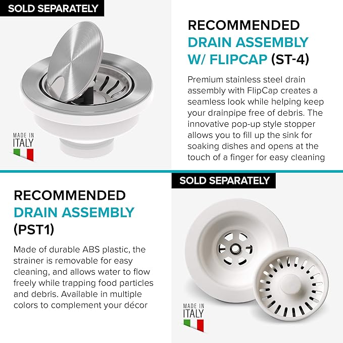 KRAUS Turino™ 30” Drop-In Undermount Fireclay Single Bowl Kitchen Sink with Thick Mounting Deck in Gloss White, KFD1-30GWH