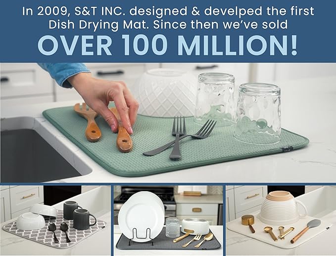 S&T INC. Dish Drying Mat, 16” x 18”, Absorbent Microfiber Kitchen Counter Mat, Dish Drying Pad for Dishes, Utensils, Pots and Pans, Large, Pure Cashmere