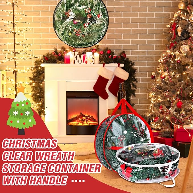 Zhengmy 6 Pcs Clear Christmas Wreath Storage Bag Wreath Storage Container With fixing strap Wreath Storage Box with Handles for Storing Garland Holiday Wreath Wrapping(30 Inches)