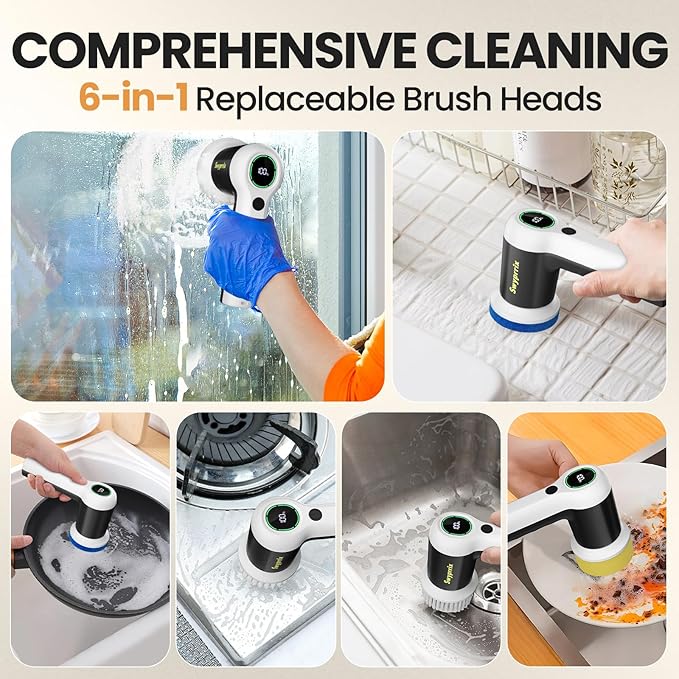 Swyprrix Electric Bathroom Cleaning Brush, Cordless Spin Scrubber Full Body Waterproof IPX7 with 6 Replaceable Brush Heads for Bathtub/Kitchen/Window/Home Cleaning -SD-CTB02