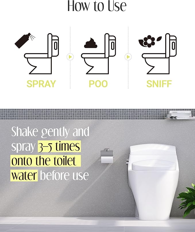 Pre-Poop Aromatic Bathroom Toilet Spray, Potty Deodorizer, Neutralize Bad Odors - Fresh Eucalyptus and Bergamot Scent (1.69 fl.oz. 2 Pack)