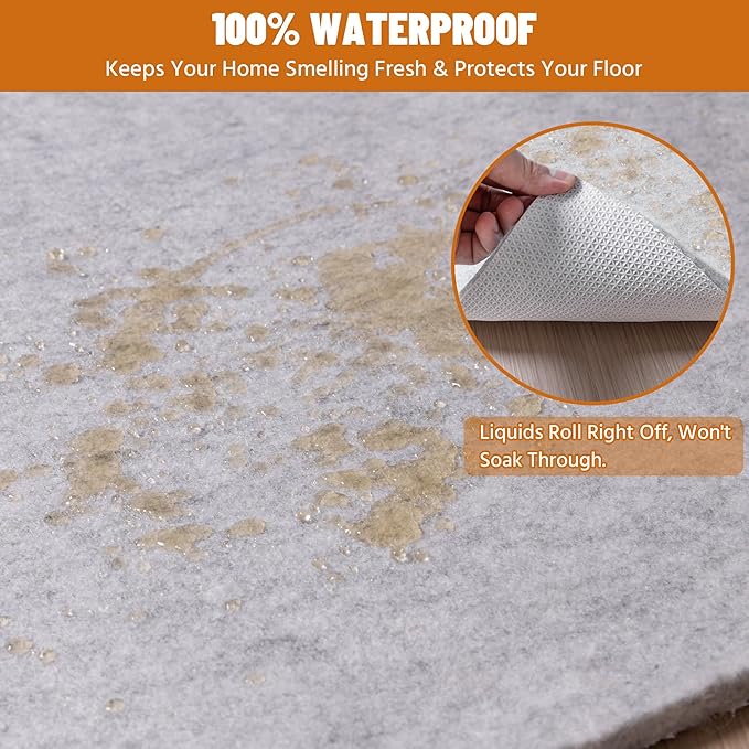 HOMEK 9' x 12' Non Slip Rug Pad Waterproof, 1/4" Thick 100% Felt +Rubber Rug Pad, Under Area Rug Pad Protective Cushioning Rug Pads Carpet Gripper Keep Rugs in Place, Safe for All Floors