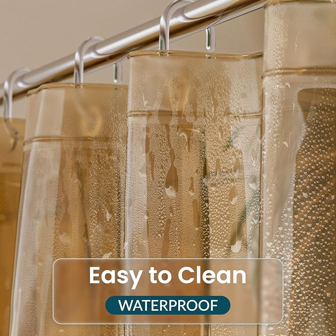 Titanker Shower Curtain Liner, Plastic Shower Liner PEVA 72 x 72 Lightweight Waterproof Shower Curtains for Bathroom with Magnets and Grommets, Clear Amber