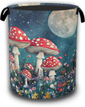 Groovy Mushroom Laundry Basket,Night Sky Moon Collapsible Laundry Hamper Waterproof Oxford Cloth With Handles, Clothes Storage Bucket Toy Organizer For Bathroom/Nursery/Bedroom 16" x 20.8"