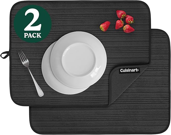 Cuisinart Dish Drying Mats for Kitchen Counter - (2) 18" x 24" Ultra Absorbent Dish Drying Mat XL - Foldable, Machine Washable, Fast Drying Dish Mat