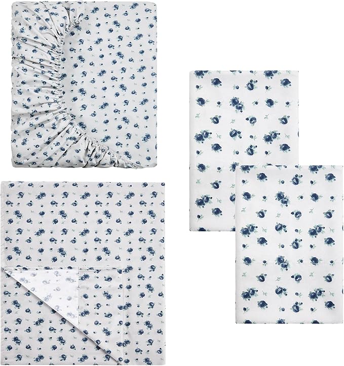 Modern Threads Silky Soft Microfiber and Wrinkle Free Sheets - Luxurious Microfiber Bed Sheets Includes Flat Sheet, Fitted Sheet with Deep Pockets, & Pillowcases Sweet Rose Blue, Twin