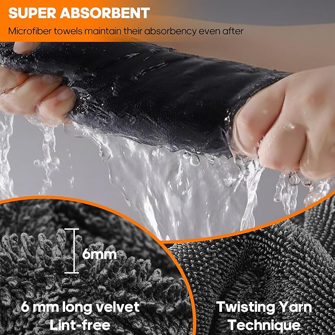 PBHEPJ 2-Pack XXL (48"x 24") Microfiber Car Drying Towel, Double-Sided Car Cleaning Towel with Twisting Yarn Technique, 1200GSM Super Absorbent, Scratch-Free, Machine Washable