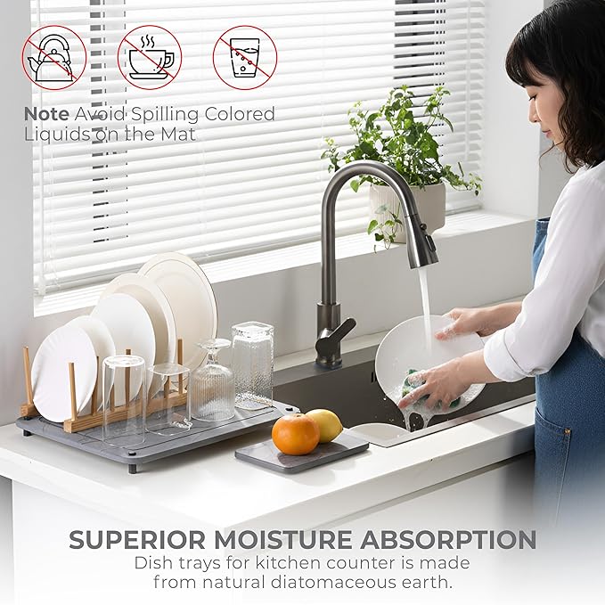 Stone Dish Drying Mat for Kitchen Counter, 2PCS Quick Dry Stone Dishes Mats, Water Absorbing Diatomaceous Earth Drying Pad for Bottles Dish Cups(Dark Gray 15.7"x11.8" & 8"x5")