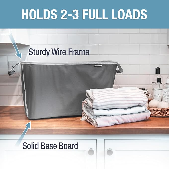 CleverMade Collapsible Laundry Basket Hamper - Shadow Stone Gray 2-Pack 60L - Space Saving Storage Organizer with Handles Foldable Home Organization