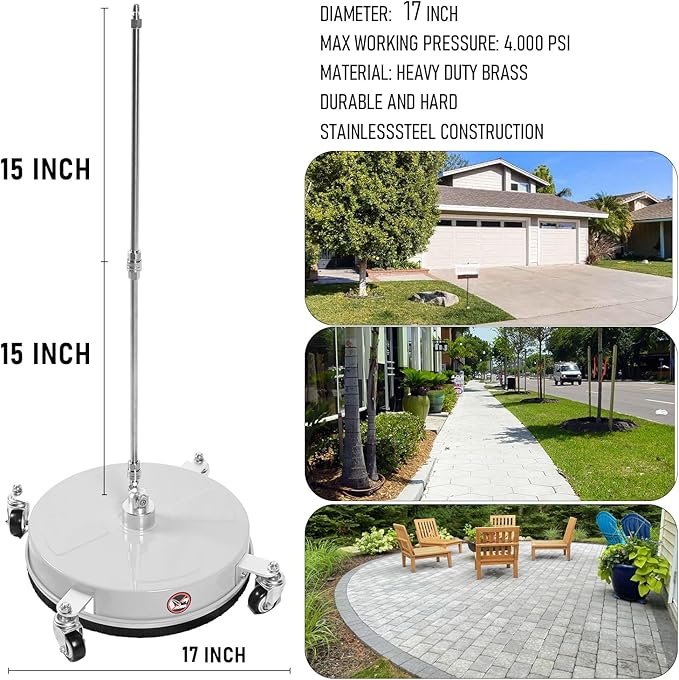 Wexo Palindrog 17" Pressure Washer Surface Cleaner with 4 Wheels, Stainless Steel Power Washer Surface Cleaner for Driveways Sidewalks Patios, 1/4" Quick Connector, 2 Extension Wand, 4000 PSI