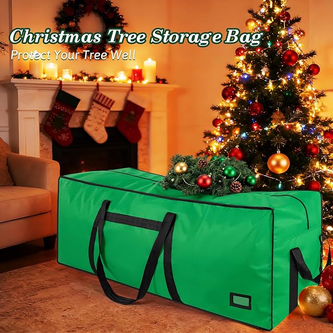 9 ft Christmas Tree Storage Bag, Heavy Duty Christmas Tree Bag with Reinforced Handles and Dual Zippers Wide Opening, Large Capacity fits for Artificial Christmas Tree (Green, 9ft)