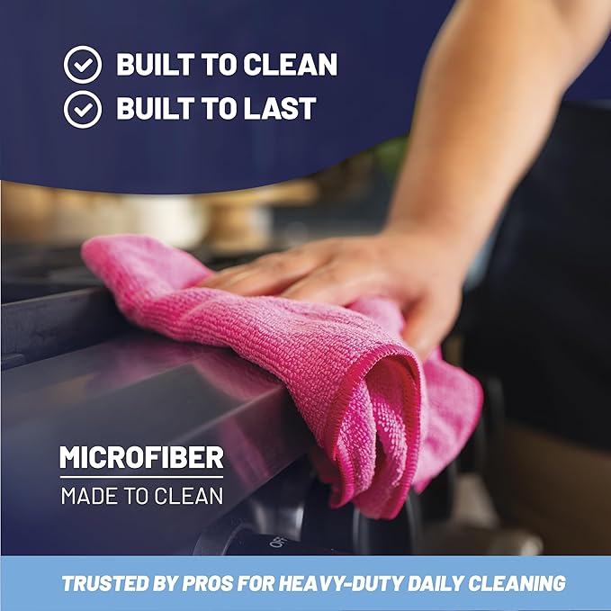 MW Pro Microfiber Cleaning Cloth | White (12 Pack) | Size 16" x 16" | All Purpose Microfiber Towels - Clean, Dust, Polish, Scrub, Absorbent