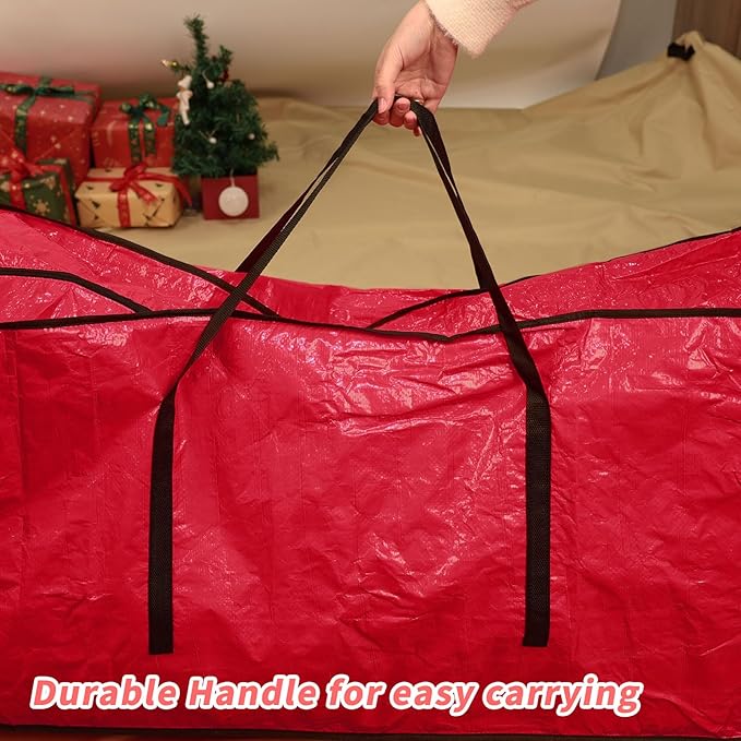 Christmas Tree Storage Bag 7.5 ft, Fits Up to 7 Foot Artificial Trees, Plastic Water Resist Xmas Tree Bag, Reinforced Handles & Zippered & Durable, Holiday Decoration Storage Bags, Red