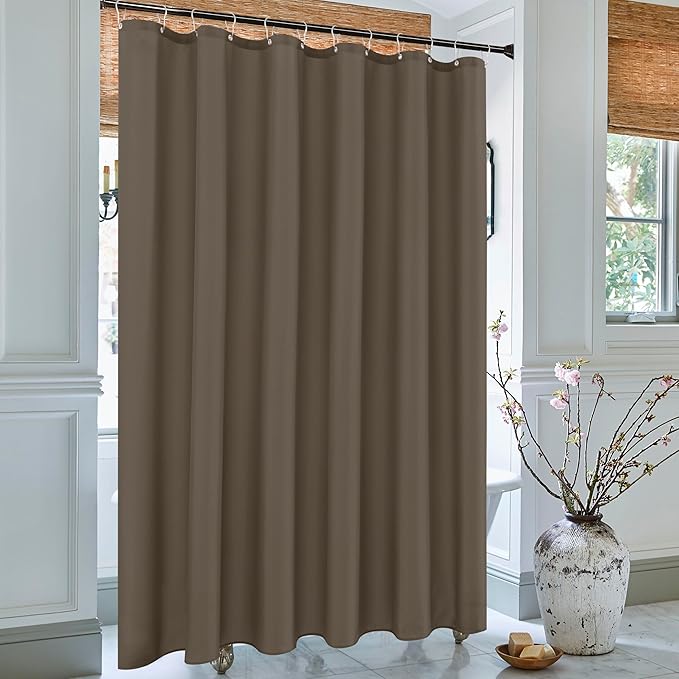 Biscaynebay Hotel Quality Fabric Shower Liners 72 Inch by 72 Inch, Taupe Water Resistant Bathroom Curtains Rust Resistant Grommets Top Weighted Bottom Machine Washable