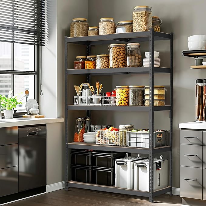 WORKPRO 5-Tier Steel Shelving Unit-Black, 35-3/10”W x 17-1/2”D x 72”H, Adjustable Storage Rack, Heavy Duty Shelf with MDF Board, 1650 lbs Load Capacity (Total) for Garage, Basement, Warehouse, Kitchen