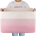 OIAHOMY 108L Super Large Blanket Basket For Living Room, 25”x16”x16” Rectangle Woven Baskets For Storage, Toy Storage with Handle - Pink&White