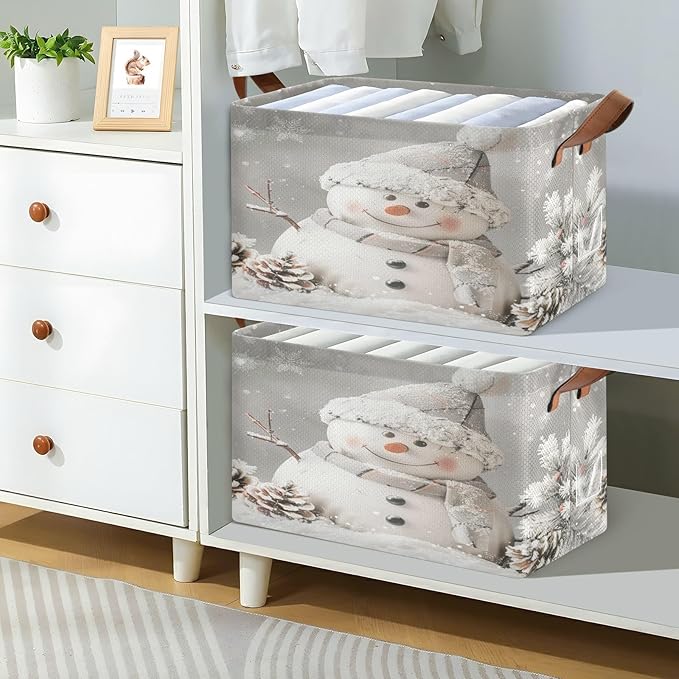 senya Christmas Storage Basket for Organizing, Snowman Pine Cones Snowflake Large Storage Bins Boxes Containers Laundry Basket for Closet Organizers Clothes, B06D24026
