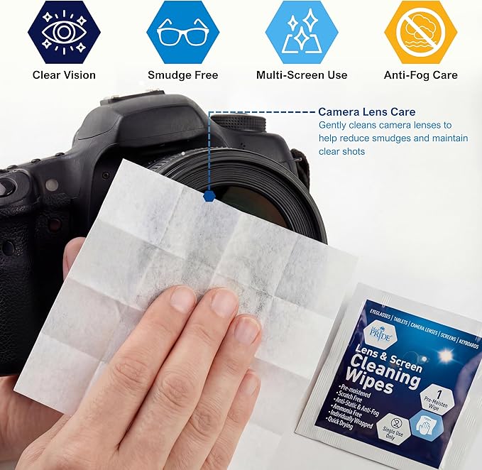 MED PRIDE Anti-Fog Lens and Screen Cleaning Wipes for Eyeglasses, Touch Screens, Premoistened, Anti-Static, Quick-Dry (200 200 Count (Pack of 1))
