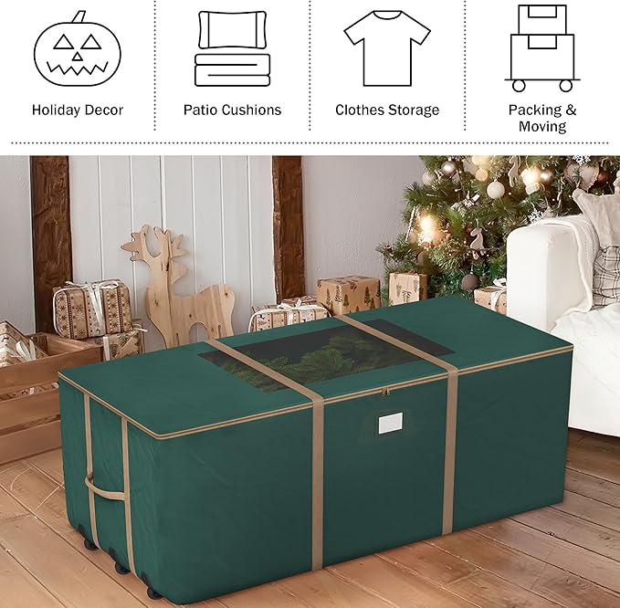 Rolling Storage Bag - 12FT Storage Bags with Durable Handles and Wheels for Outdoor Cushion, Clothes, and More by Elf Stor (Green)