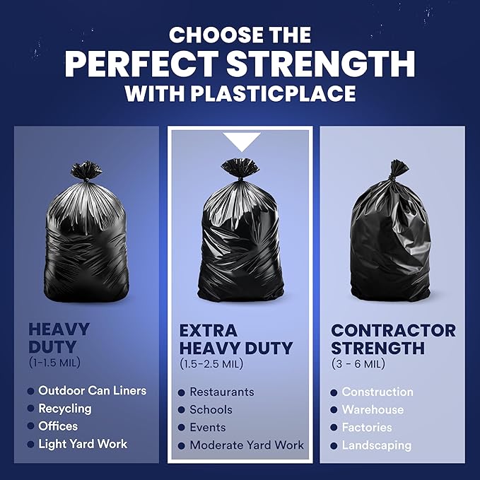 Plasticplace Trash Bags 32-33 Gallon │ 2.3 Mil │ Black Extra Heavy Garbage Bag │ 33” x 39” (100 Count) (W33LDB3)