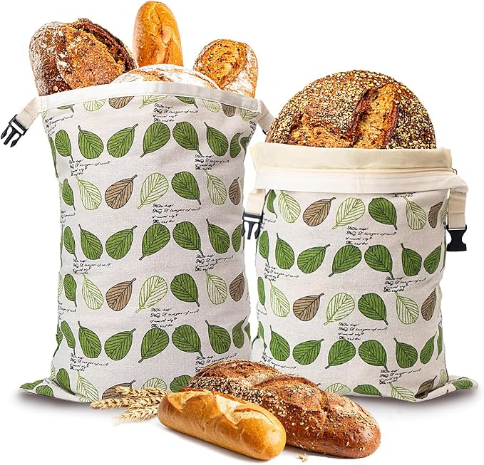 Beeswax Bread Bag for Homemade Sourdough, Sourdough Bread Bags with Zipper, 2 Pack Cotton Large Airtight Food Storage Bags to Keep Fresh | Breathable Material, Freezer Safe, Reusable, Extra-large